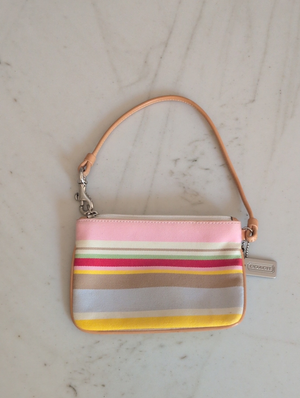 Coach Multicolor Striped Wristlet in Pink, Yellow & Tan